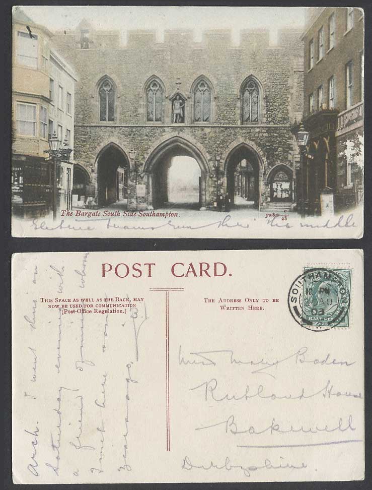 Southampton The Bargate South Side 1903 Old Hand Tinted Postcard Arches Gates 28