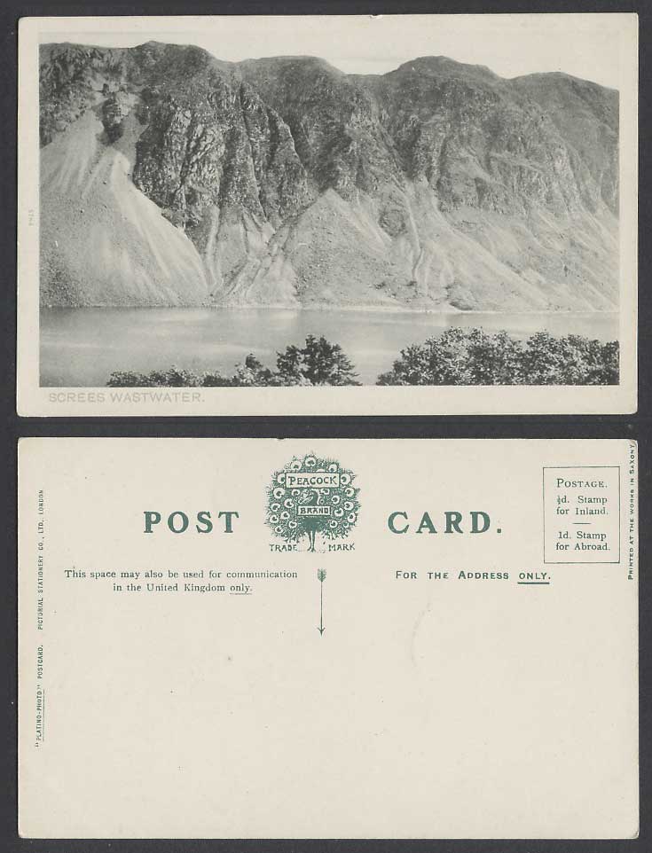 Screes Wastwater Wast Water Lake District National Park, Mountains Old Postcard