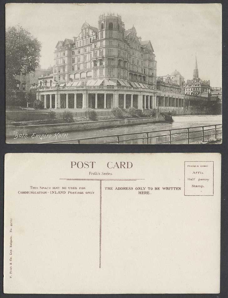 Bath, Empire Hotel Bldg. River Scene, Somerset Frith's Series 48751 Old Postcard