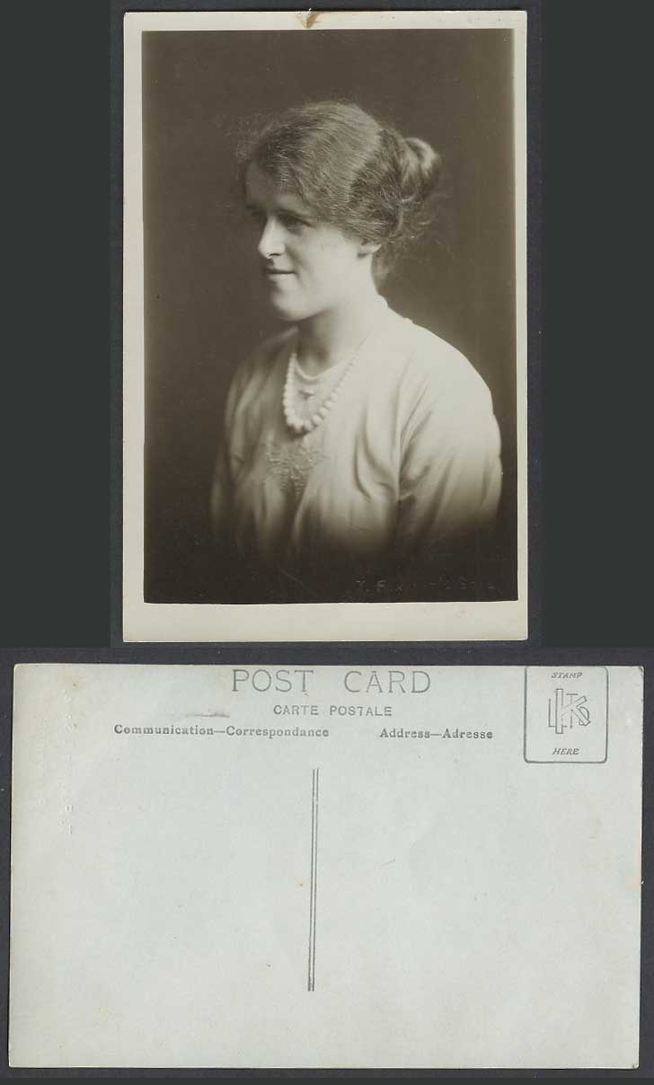 Woman Lady Portrait Necklace T. Forrest Pontypridd Wales Old Real Photo Postcard