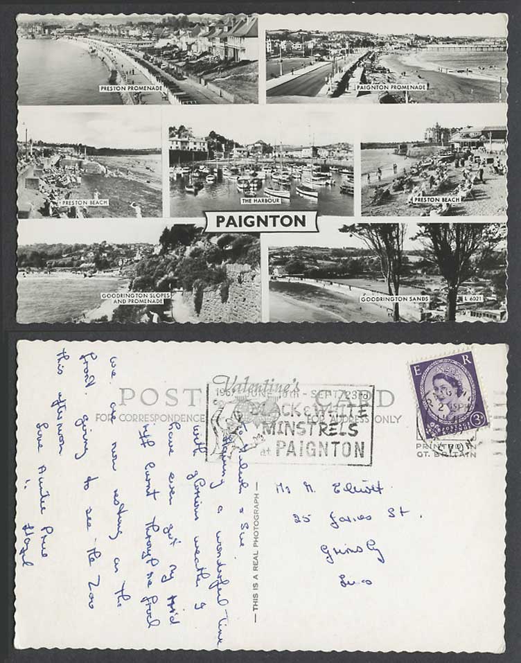 Paignton 1967 Old Postcard Goodrington Sands Slopes Promenade Harbour, Minstrels