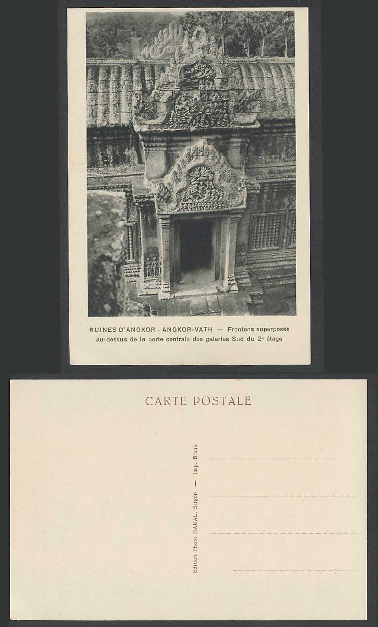 Cambodia Old Postcard Angkor-Vath Frontons Superposes, Central Door S. 2nd Floor