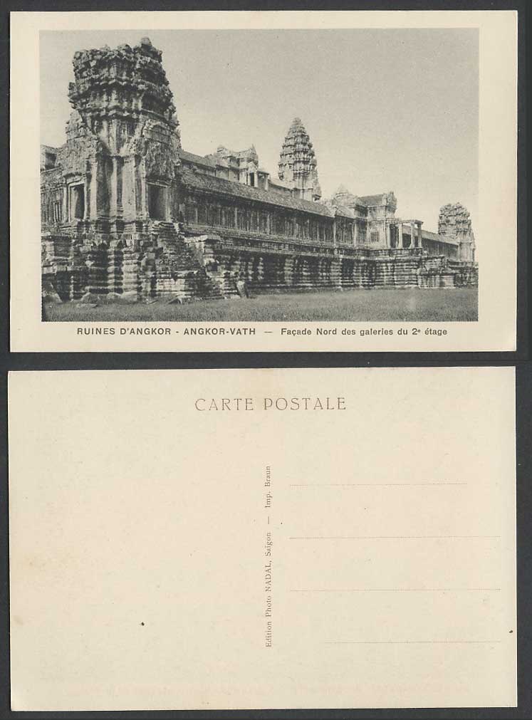 Cambodia Old Postcard ANGKOR-VATH Temple Ruins, North Facade Galleries 2nd Floor