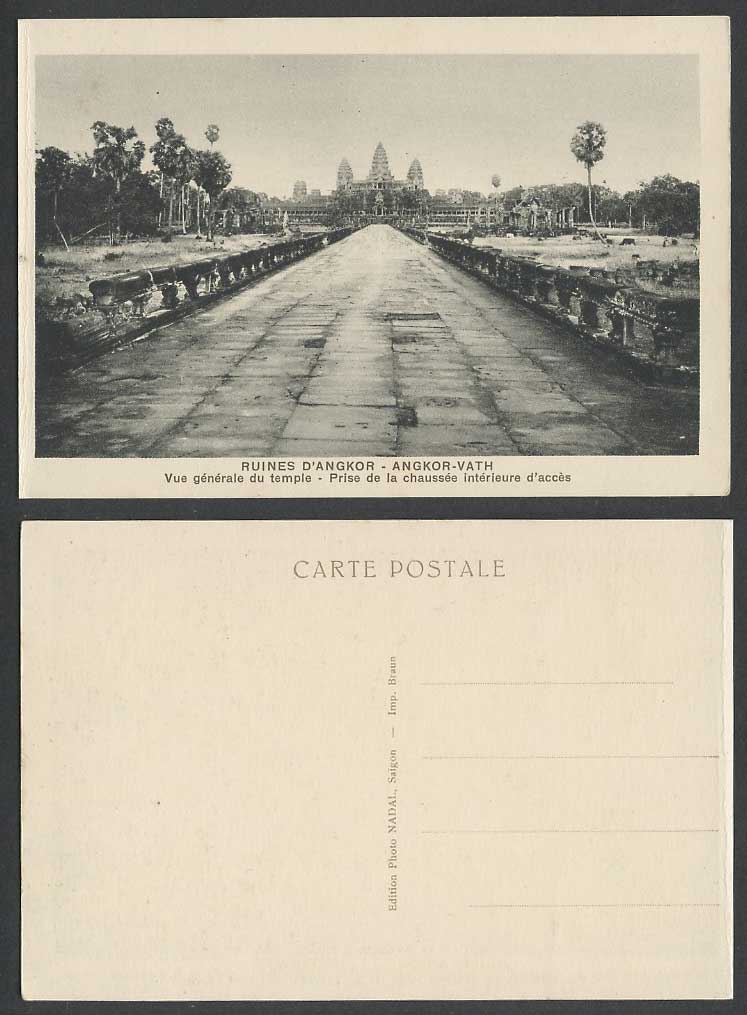 Cambodia Old Postcard ANGKOR-VATH Temple Ruins General View - Inner Access Road