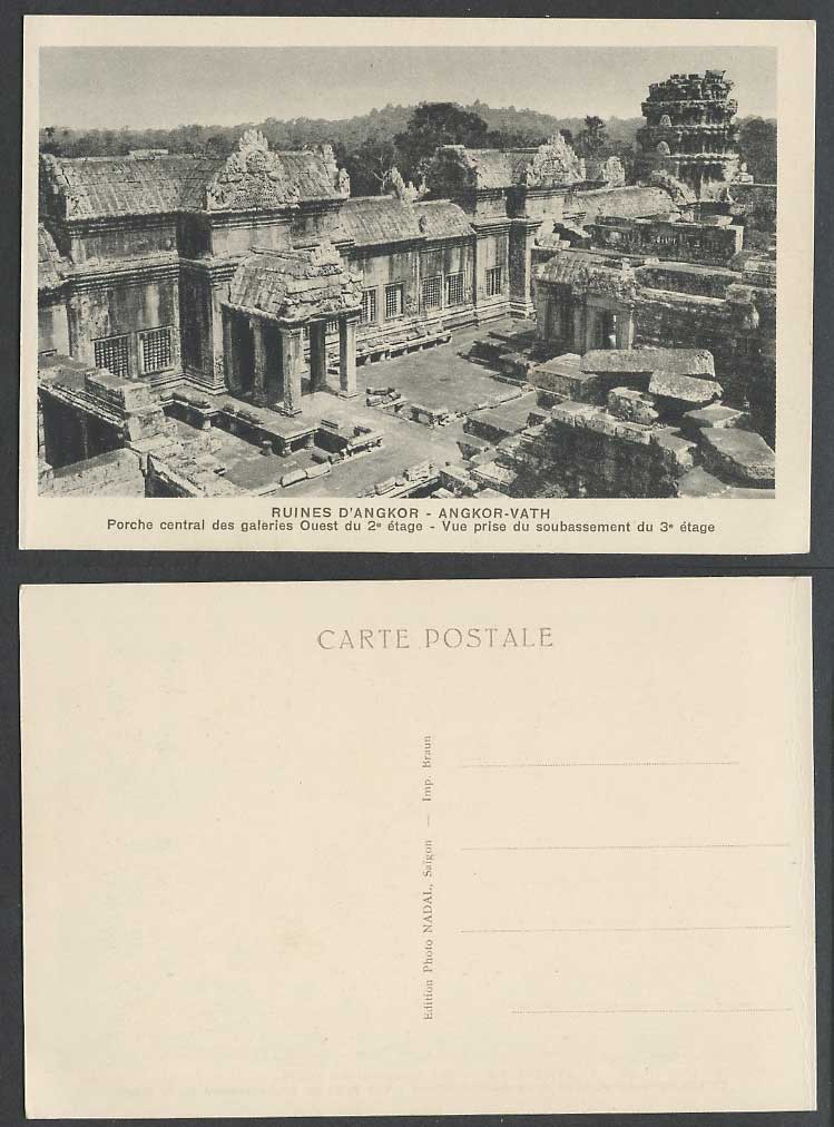 Cambodia Old Postcard ANGKOR-VATH West Central Porch 2nd Fl. - Bedrock 3rd Floor