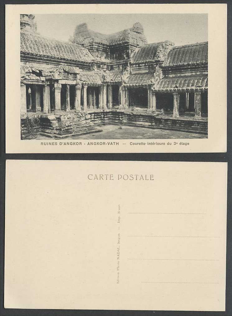 Cambodia Old Postcard ANGKOR-VATH Temple Ruin Inner Courtyard 3e 3rd Third Floor