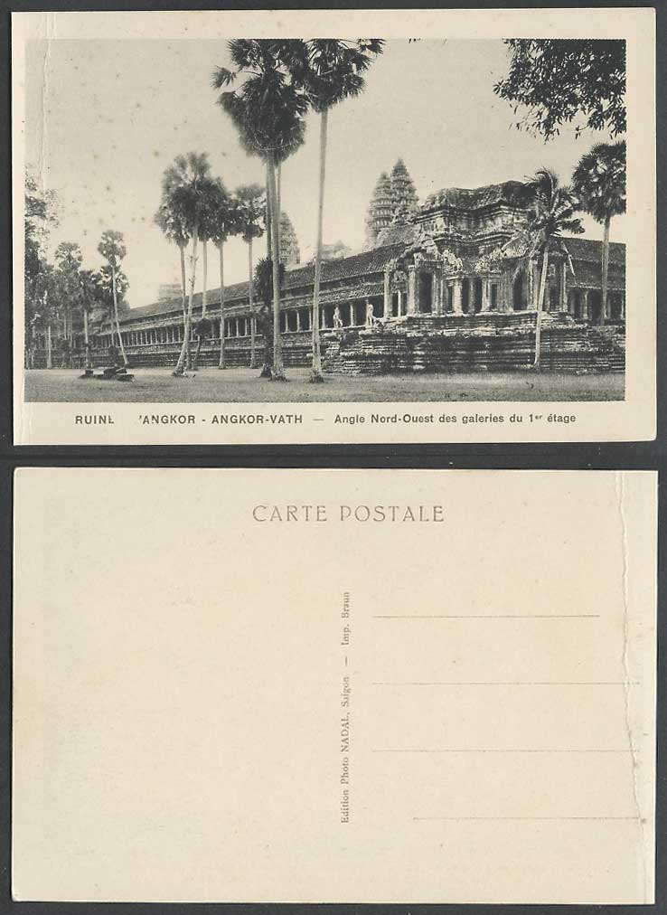 Cambodia Old Postcard Angkor-Vath Temple Ruins, North-West First Floor Galleries