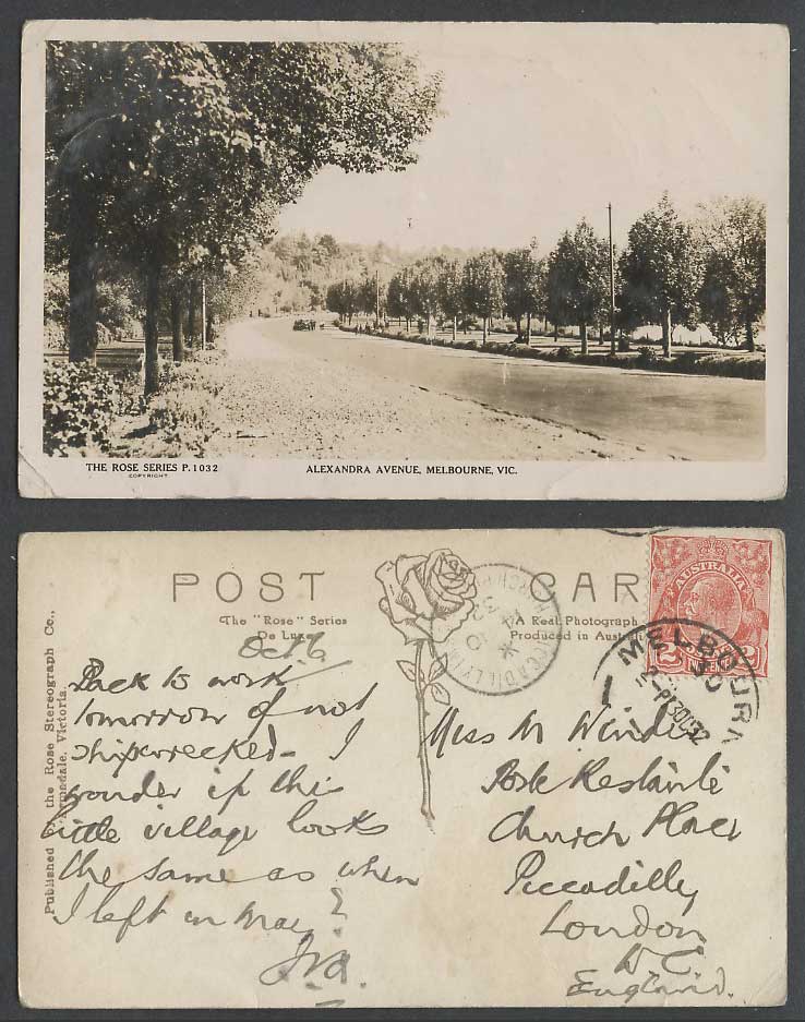 Australia KG5 2d 1932 Old Real Photo Postcard Alexandra Avenue Melbourne Vic. RP