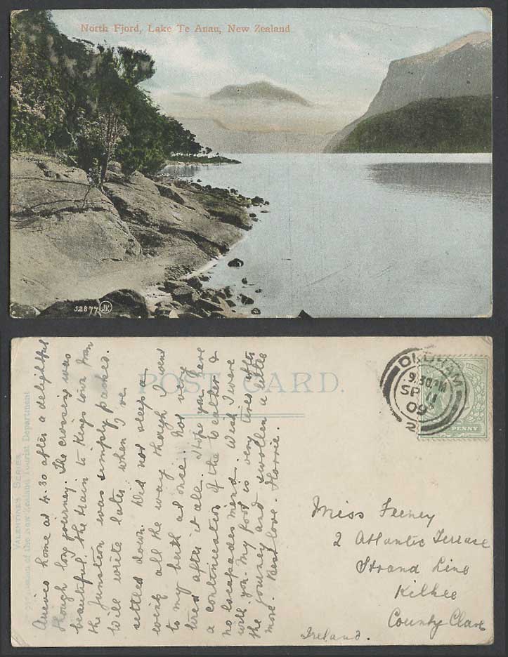 Australia GB KE7 1/2d 1909 Old Color Postcard North Fjord Lake Te Anau Mountains