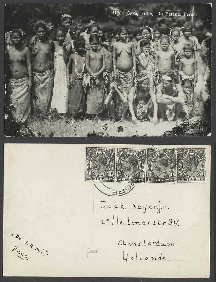 Perak KG5 1c x4 1935 Old Real Photo Postcard Native Sakei Sakai Tribe Ulu Batang