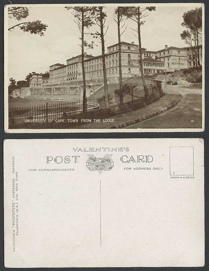 South Africa Old Postcard University of Cape Town from the Lodge School Road Car