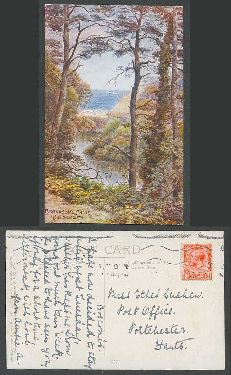 A.R. Quinton Old Postcard Branksome Chine River Trees Bournemouth Dorset ARQ 927