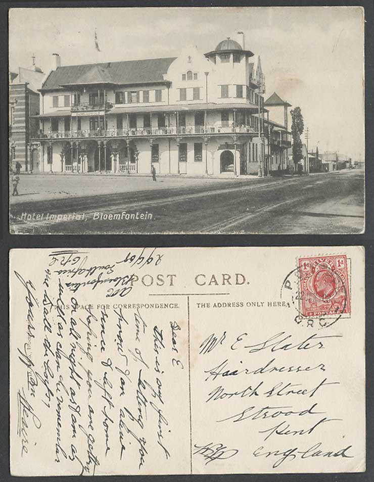 South Africa ORC 1d 1905 Old Postcard Bloemfontein, Hotel Imperial, Street Scene