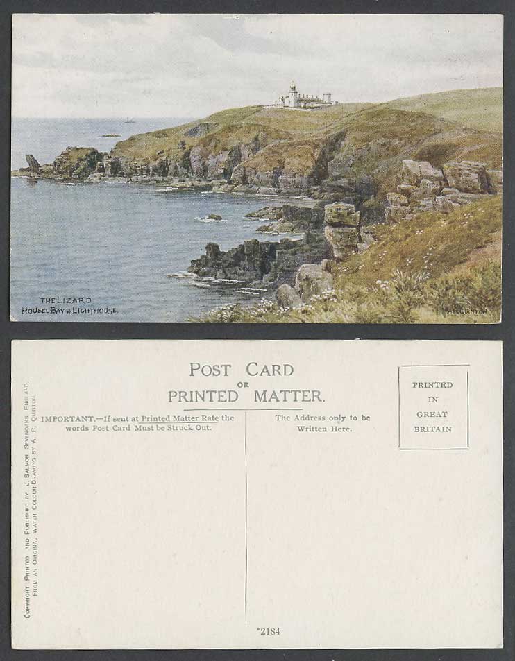 A.R. Quinton Old Postcard The Lizard Housel Bay, Lighthouse, Rocks Panorama 2184