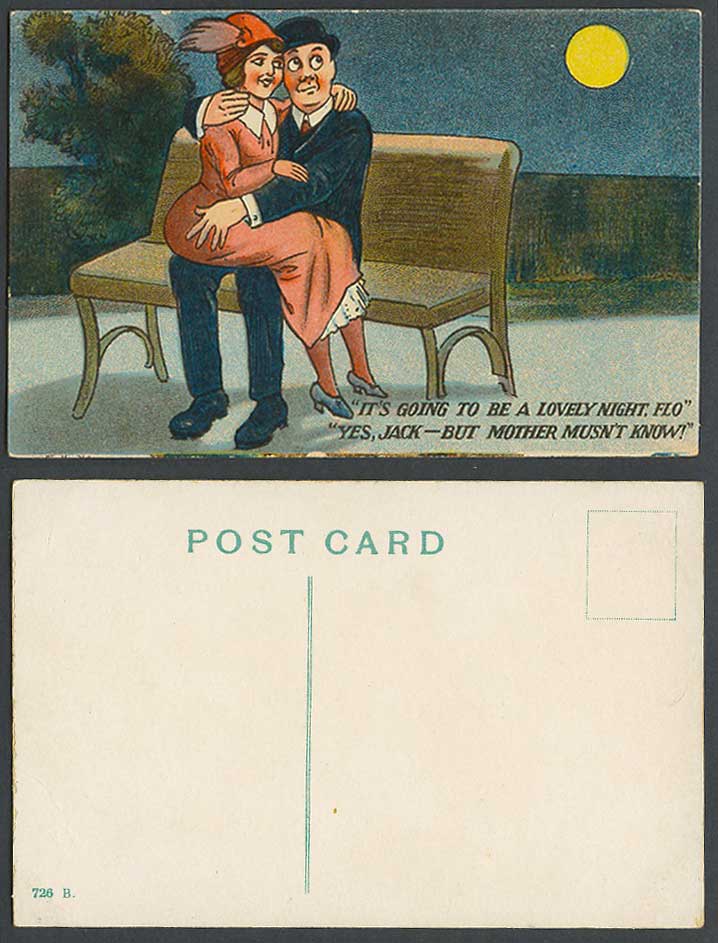 Full Moon Romance Going to Be a Lovely Night But mother musn't know Old Postcard