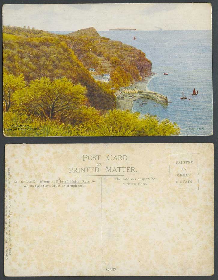A.R. Quinton Old Postcard Clovelly from The Hobby Drive, Devon Harbour Pier 2367