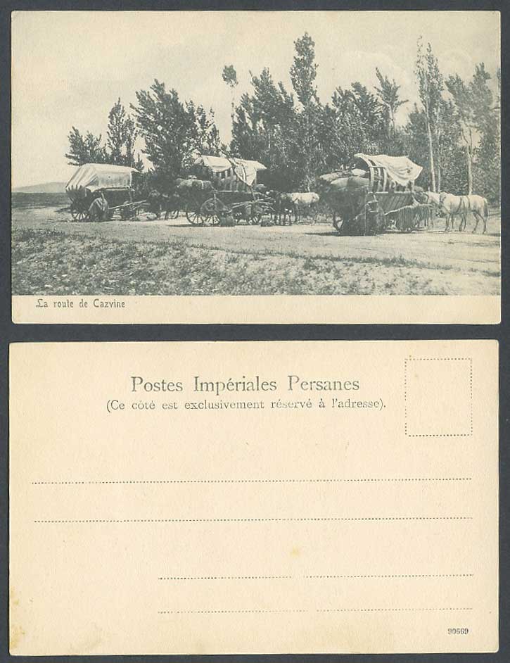 IRAN Persia Old UB Postcard La Route de Cazvine, Qazvin Road Horses Carts Wagons