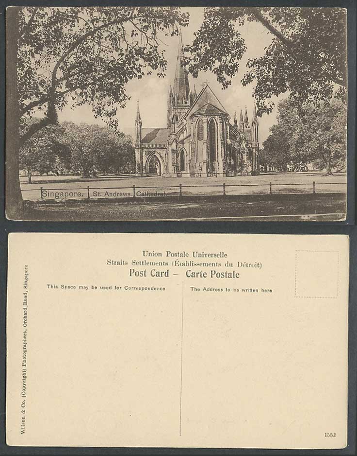 Singapore Old Sepia Postcard Saint St. Andrews Cathedral Church Wilson & Co 1552