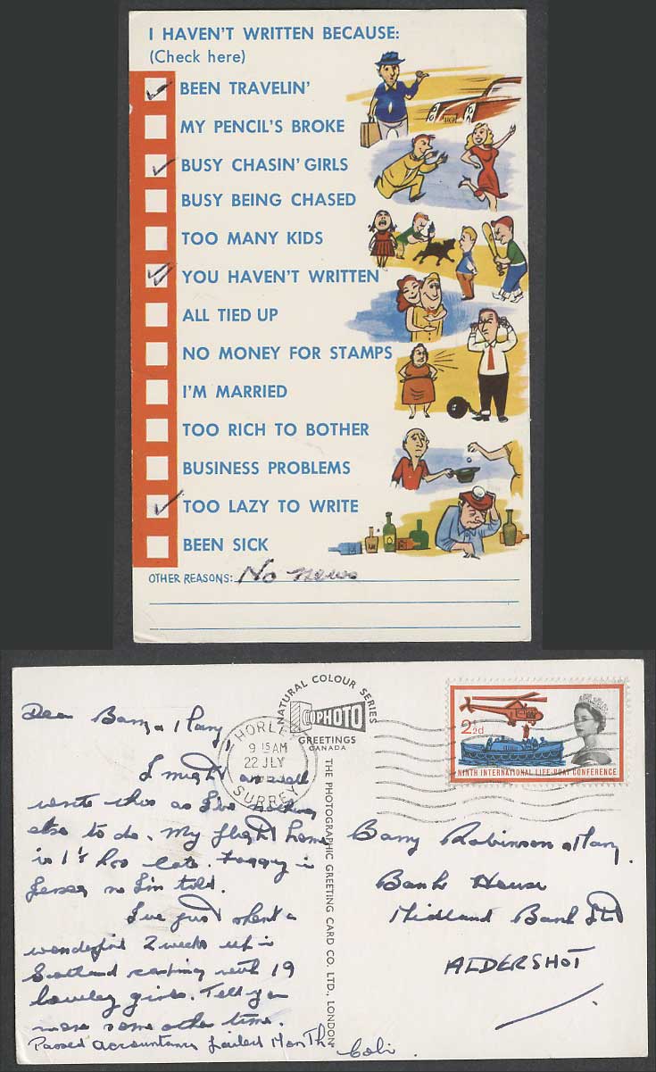 I Haven't Written Because Too Lazy to Write, Chasing Girls 3d 1963 Old Postcard