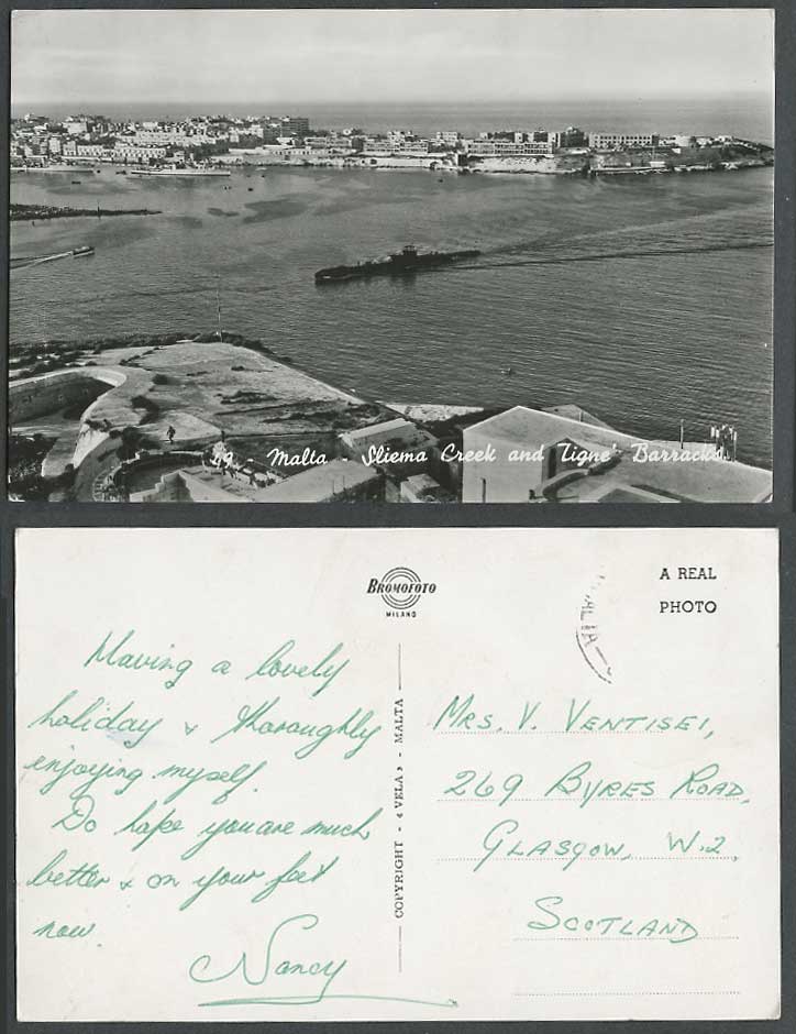Malta Maltese Old Real Photo Postcard Sliema Creek Tigne Barracks Military Ships