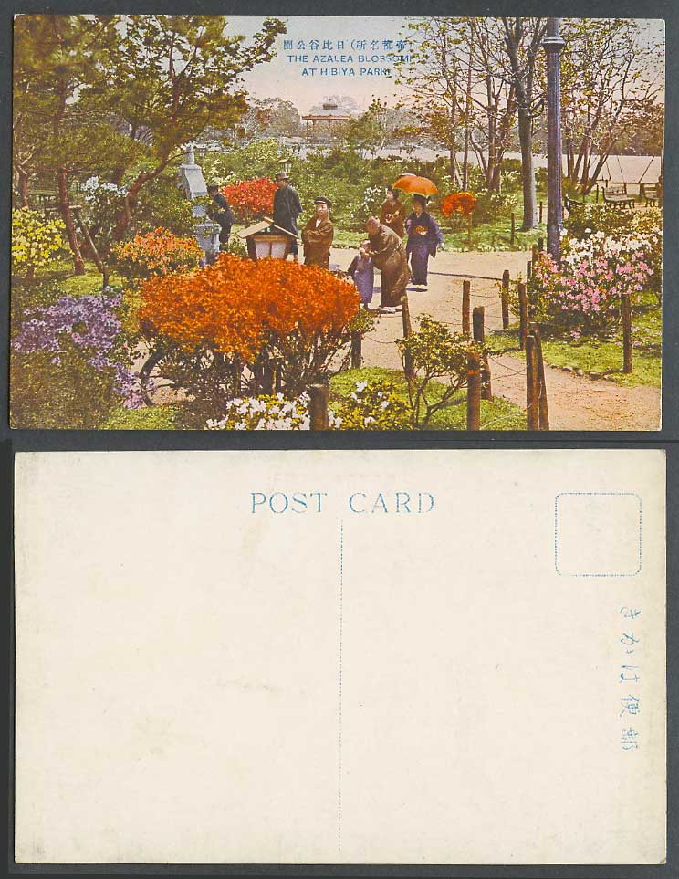 Japan Old Colour Postcard Azalea Blossoms Flowers at Hibiya Park Tokyo 日比谷公園