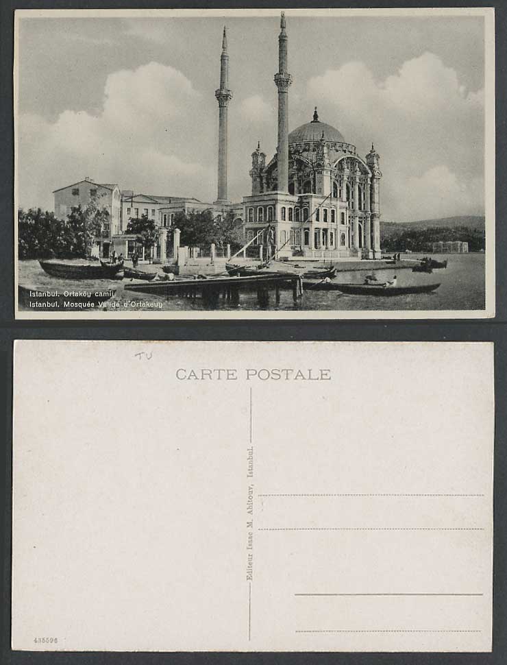 Turkey Old Postcard Istanbul Ortakoy Camii Mosque Mosquee Valide Ortakeuy, Boats