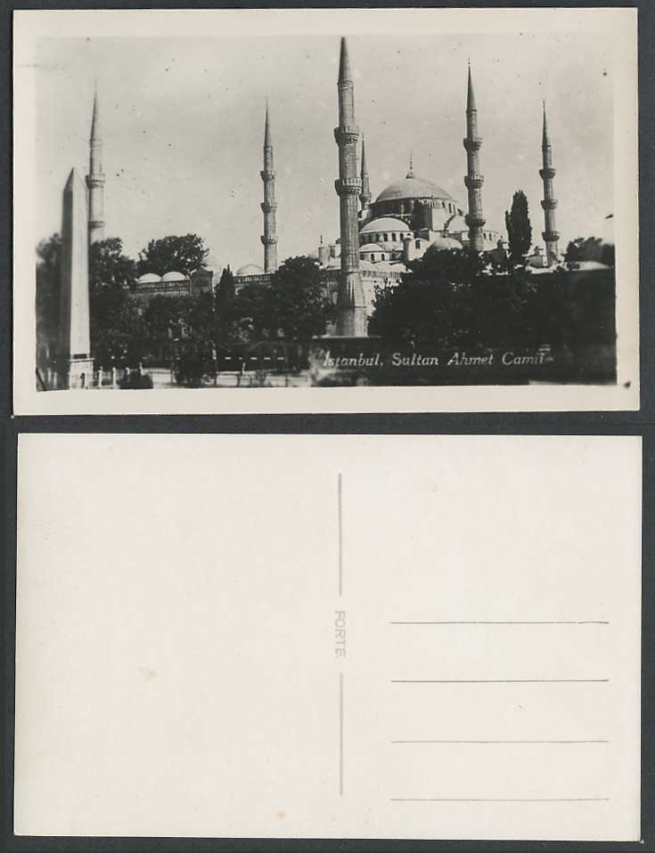 Turkey Old Real Photo Postcard Istanbul, Sultan Ahmet Camii Mosque and Obelisk