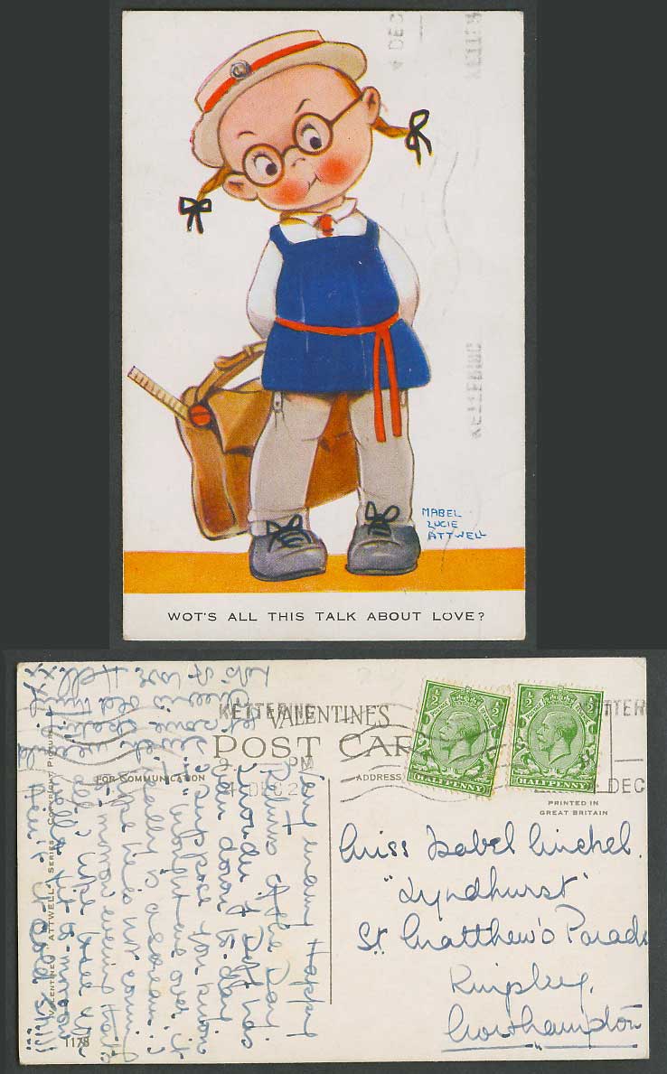 MABEL LUCIE ATTWELL 1927 Old Postcard What's Wot's All This Talk About Love 1178