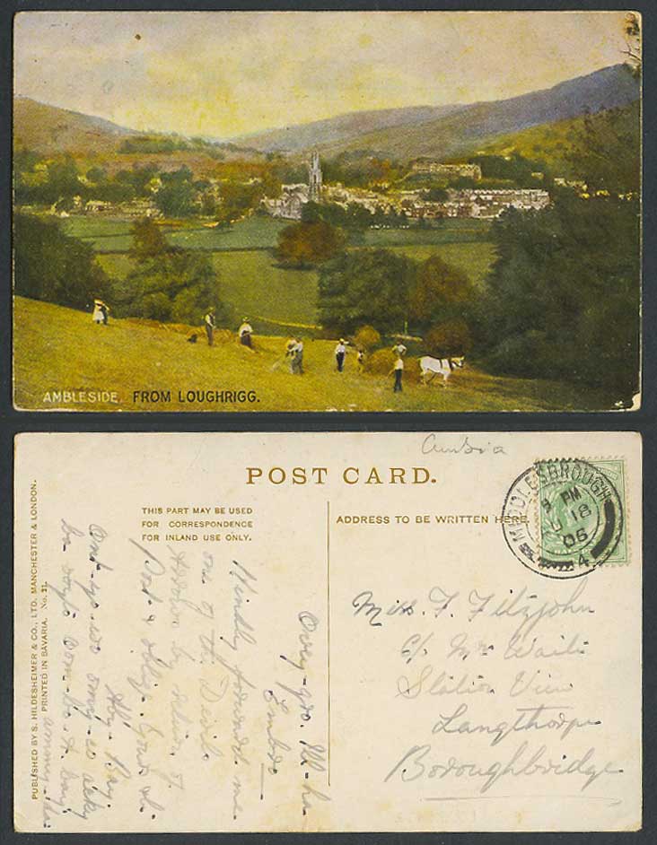 Cumbria AMBLESIDE from Loughrigg Horse and Farmers Panorama Old Colour Postcard
