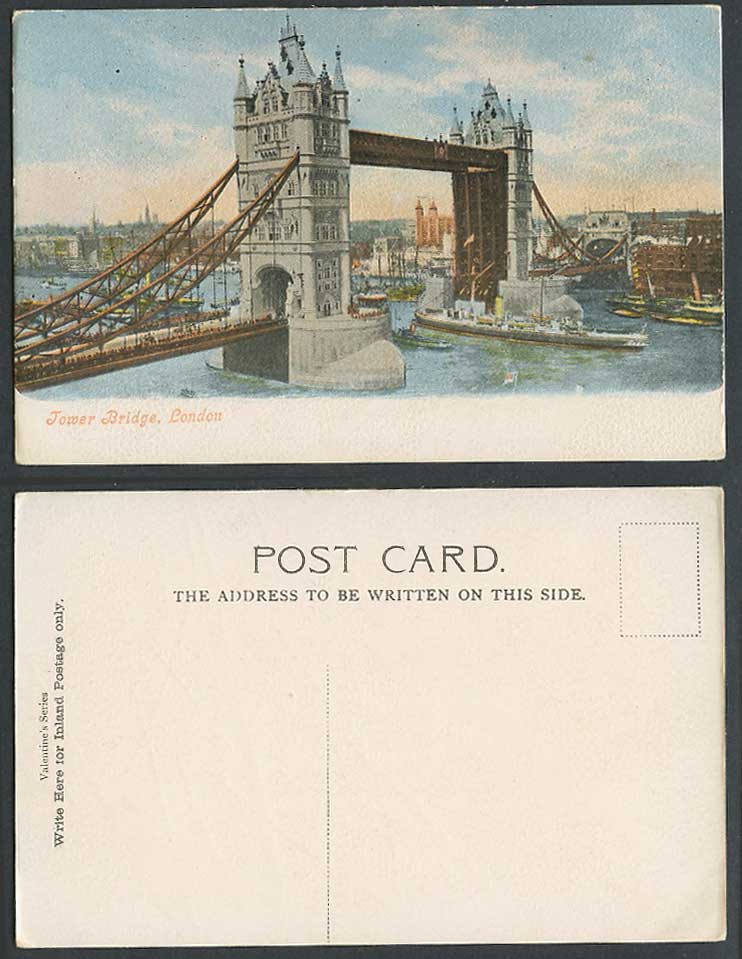 London Old Colour Postcard TOWER BRIDGE Opening for Ships Boats on Thames River