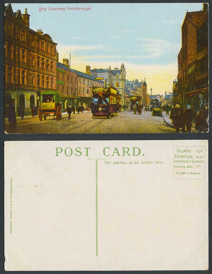 Peterborough Long Causeway, Street Scene, TRAM Tramway Shops Old Colour Postcard