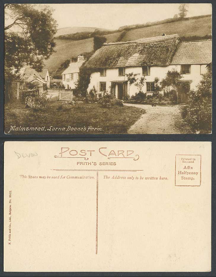 Malmsmead, Lorna Doone Farm, Exmoor Thatched Cottage Frith's Series Old Postcard
