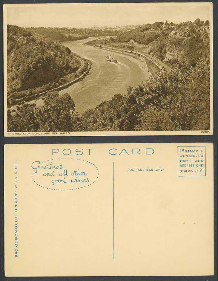 Avon Gorge and Sea Walls Bristol, Steamer Steam Ship River Panorama Old Postcard