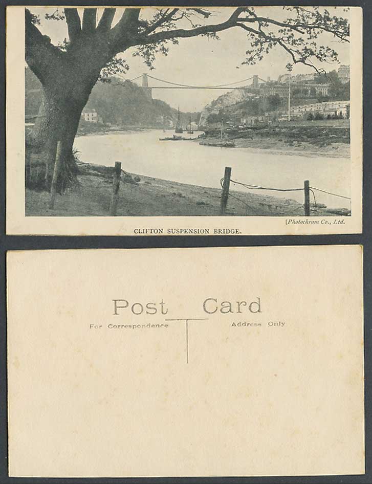 Clifton Suspension Bridge River Scene Boats Panorama Old Postcard Photochrom Co.