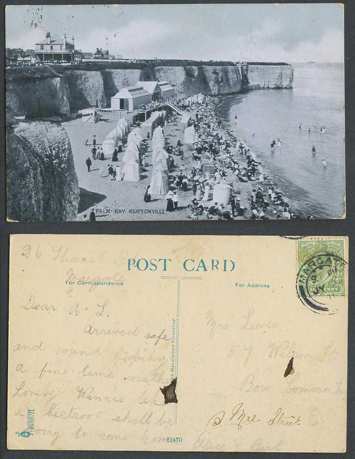 Cliftonville Palm Bay, Beach Huts, Cliffs Bathers Margate Kent 1911 Old Postcard
