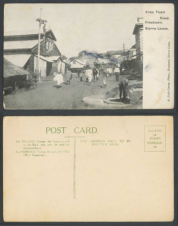 Sierra Leone Old Postcard Kroo Town Road Freetown Street Scene Flag A Lisk-Carew