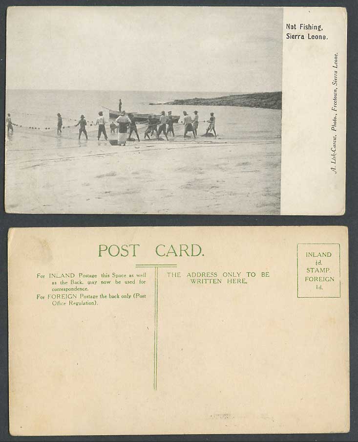Sierra Leone Old Postcard Nat Fishing, Native Boat Canoe Beach Fishermen Fishery