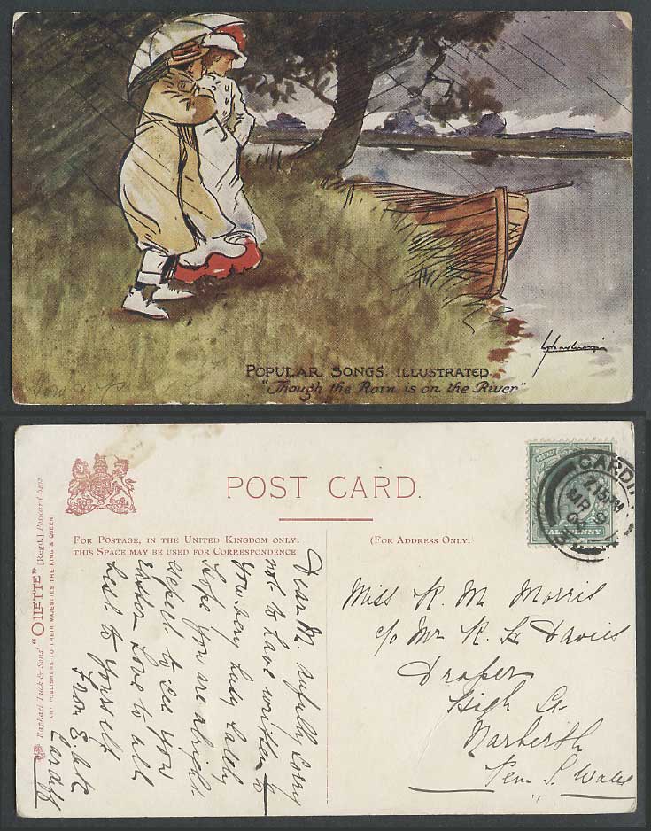 Popular Songs Illustrated Though The Rain is on the River 1904 Old Tuck Postcard