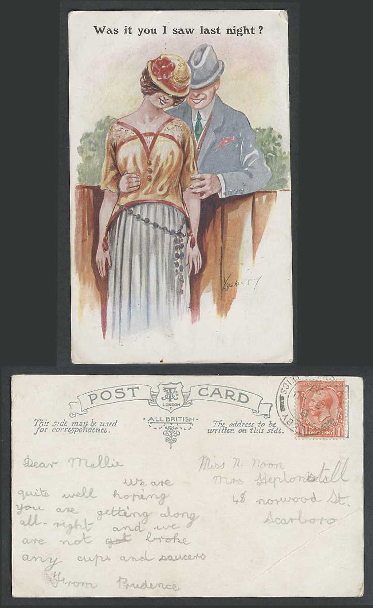 Was it you I saw last night? 1927 Old Postcard Romance by W. Stocker Shaw Artist