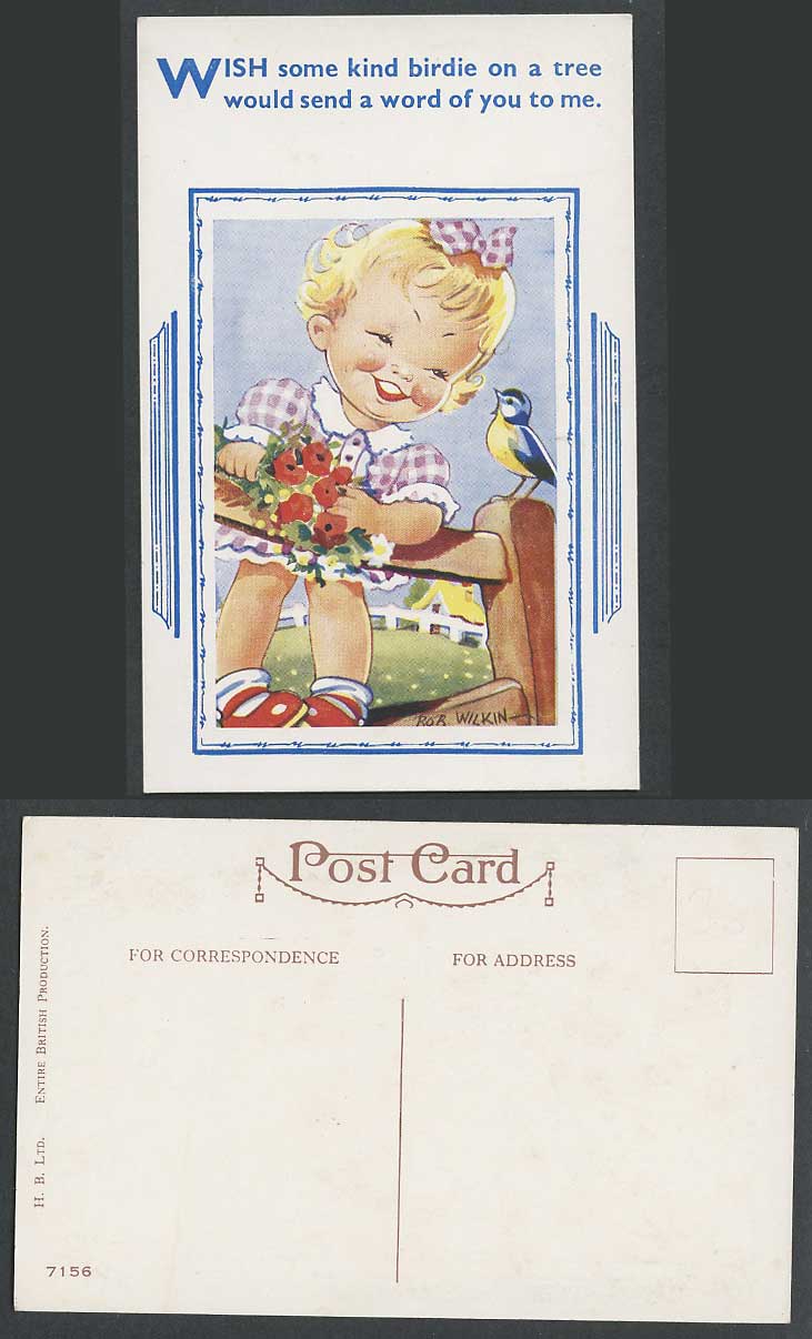 Bob Wilkin Old Postcard Wish Some Kind Birdie on a Tree Would Send a World of