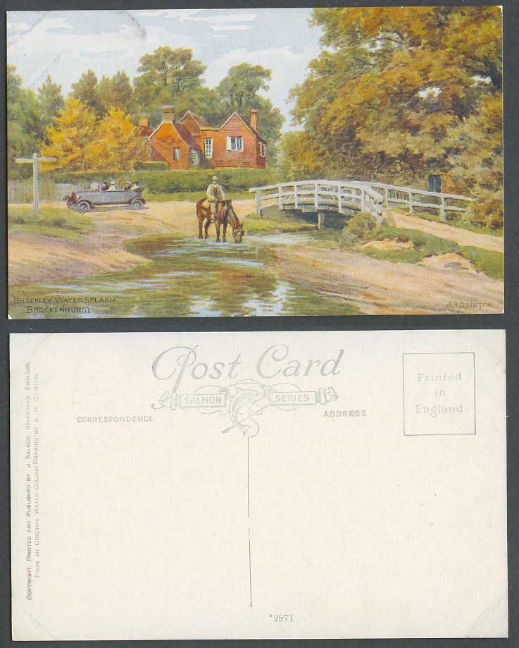 AR Quinton Old Postcard Brockley Water Splash Brockenhurst Bridge Horse Car 2871