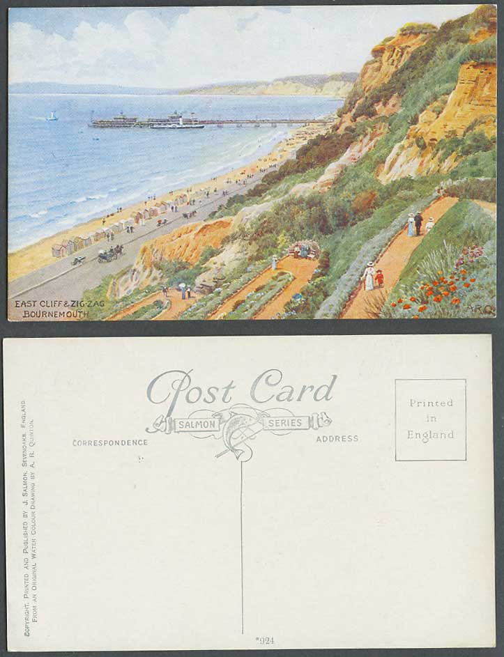 A.R. Quinton Old Postcard East Cliff & Zig Zag Pier Jetty Bournemouth Dorset 924
