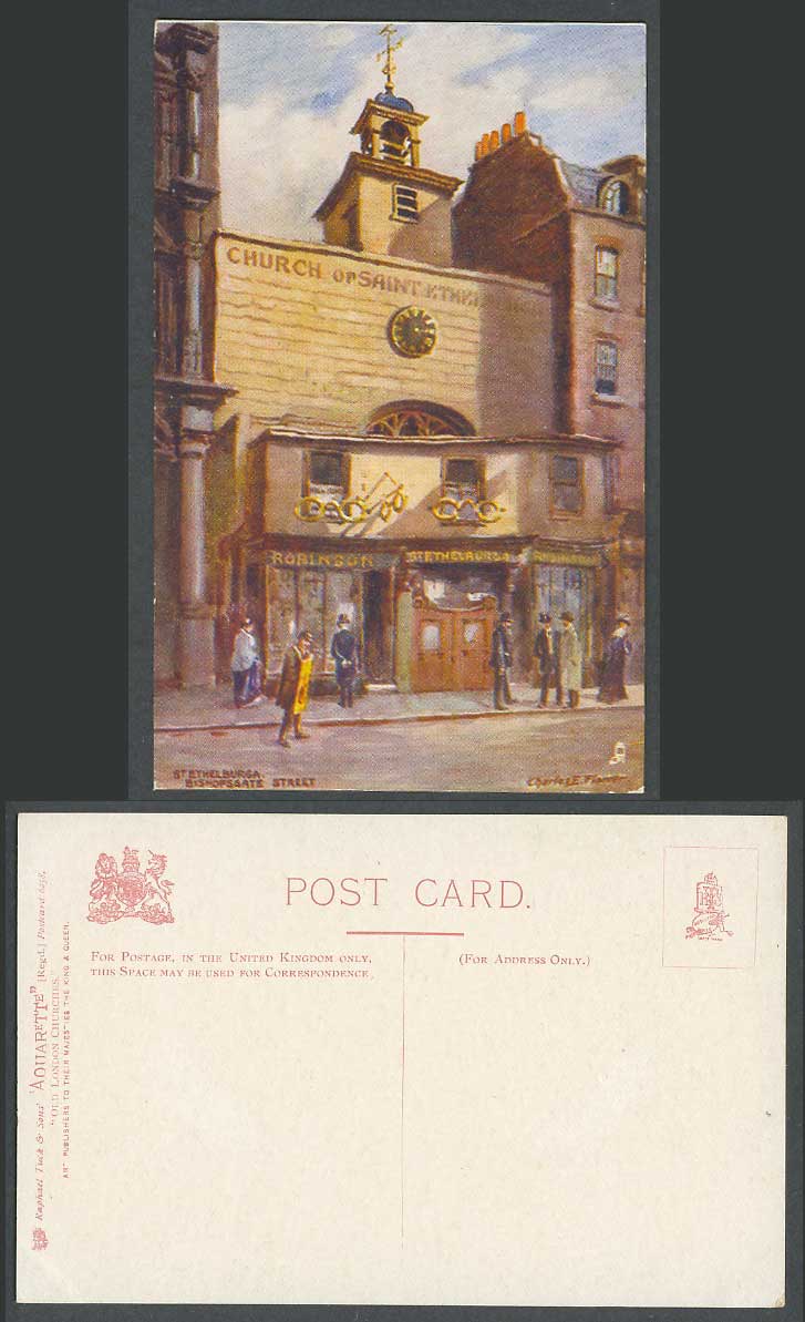 London Old Postcard St. Ethelburga's Church Bishopsgate Gate Charles E. Florence