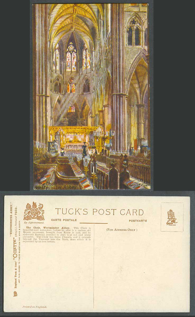 London Old Tuck's Postcard Choir Westminster Abbey Reredos, by Charles E. Flower