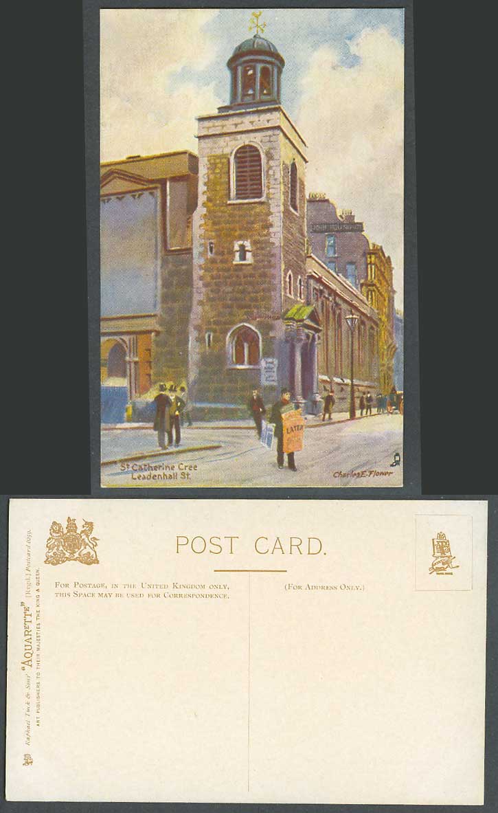 London Old Tuck's Postcard St. Catherine Cree Leadenhall Street Charles E Flower
