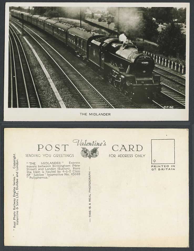 The Midlander, Express Train Locomotive 6p Jubilee 45688 Polyphemus Old Postcard