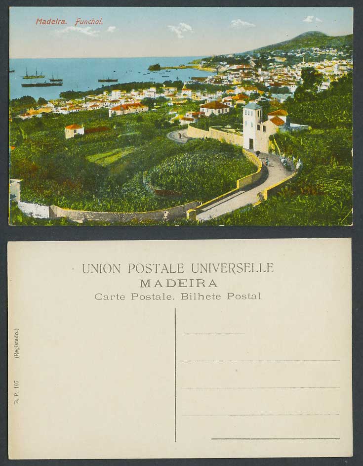 Portugal Old Colour Postcard Madeira Funchal Boats Harbour Street Scene Panorama