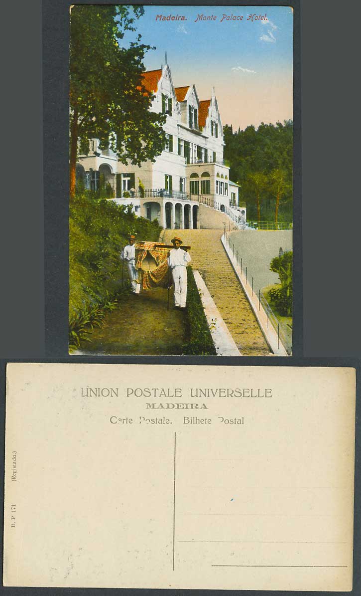 Portugal Old Postcard MADEIRA Monte Palace Hotel & Portuguese Style Sedan Chair