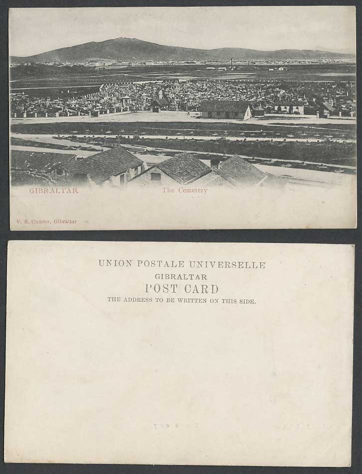 Gibraltar Old UB Postcard Cemetery Panorama General View Graves Tombstones Hills