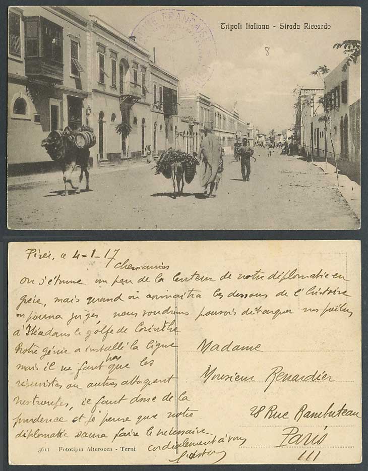 Libya 1917 Old Postcard Italian Tripoli, Strada Riccardo Street, Military Cachet